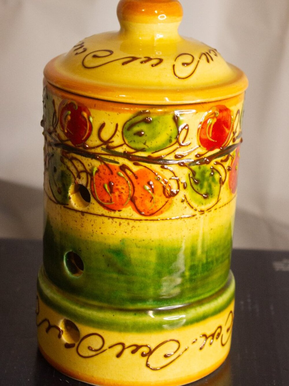 Handmade Spanish Ceramic Garlic Keeper – Ventilated Jar with Lid – 7” – Ceramica